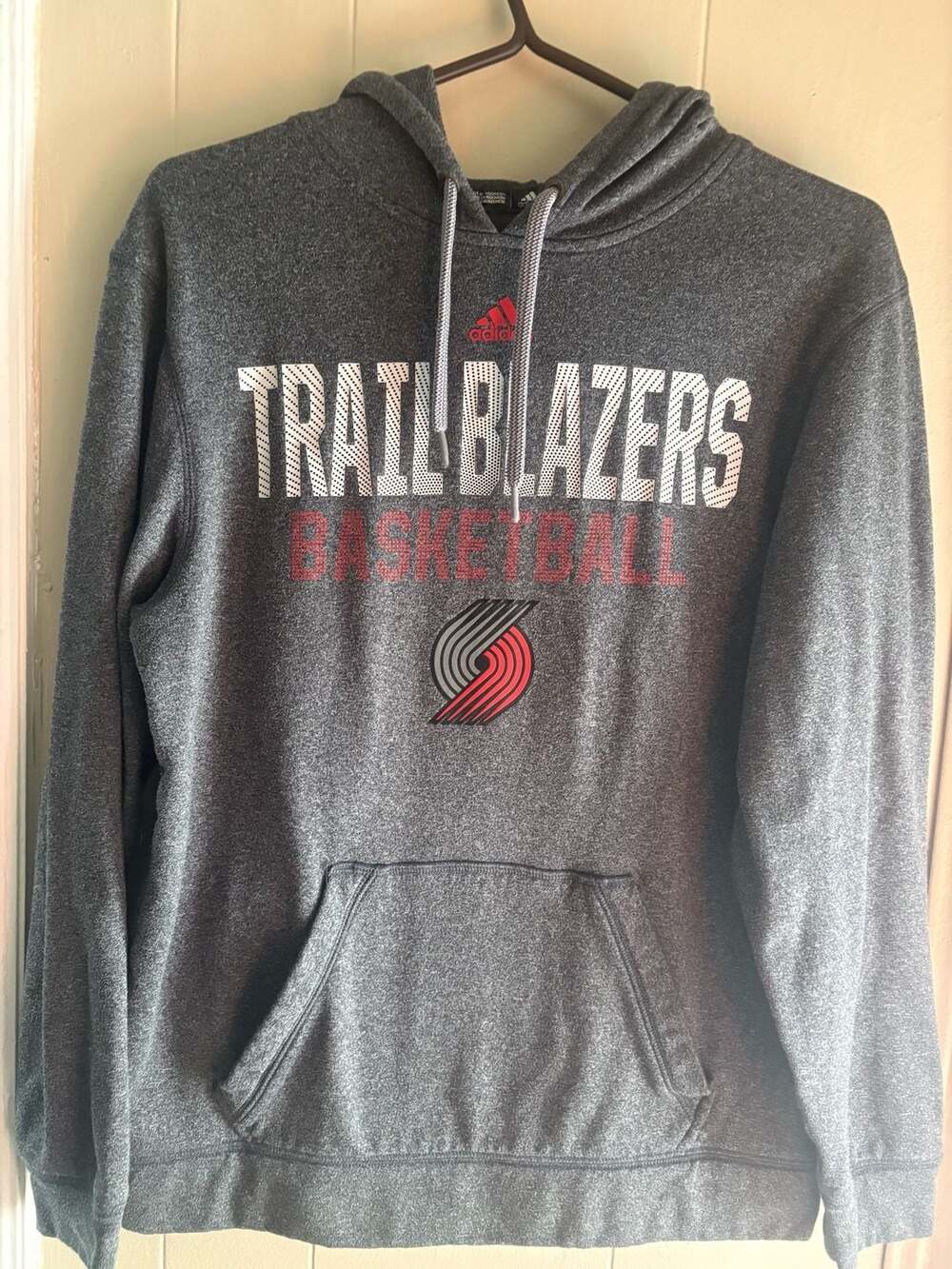 Adidas Portland Trail Blazers NBA Heather Gray Fleece Pullover Hoodie